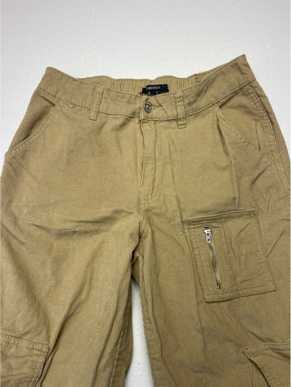 Forever 21 Tan Corduroy Cargo Pants Size S with Zip Pocket